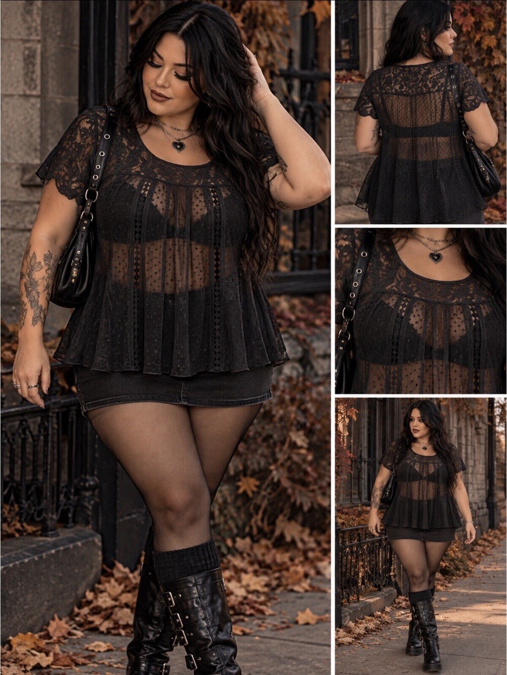 TORRID Womens Mesh Babydoll Top Size 2 Black Rose Lace Short Sleeve Whimsigoth